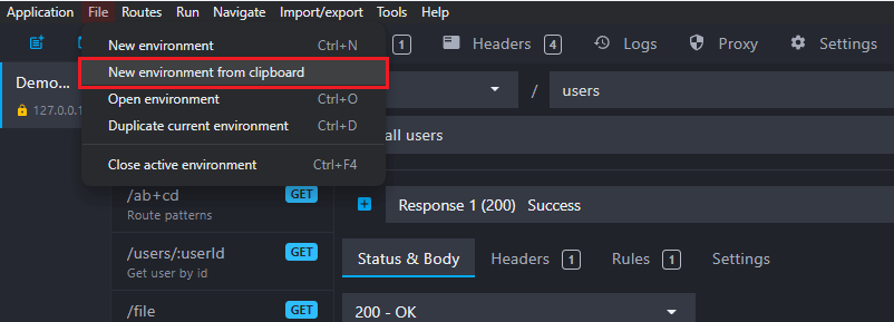 Create new environment from clipboard