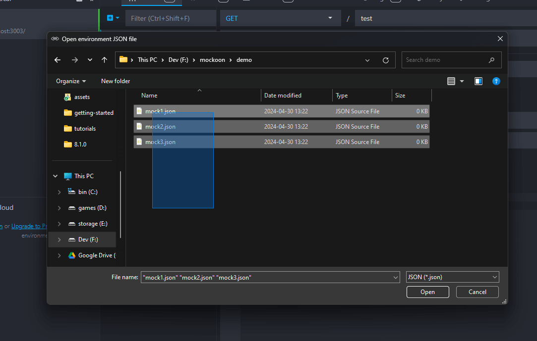 open file dialog showing multiple files being selected