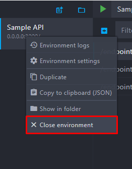 context menu close environment
