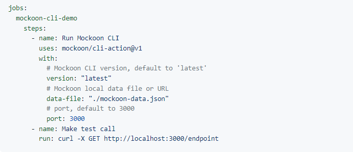 screenshot of mockoon github action code