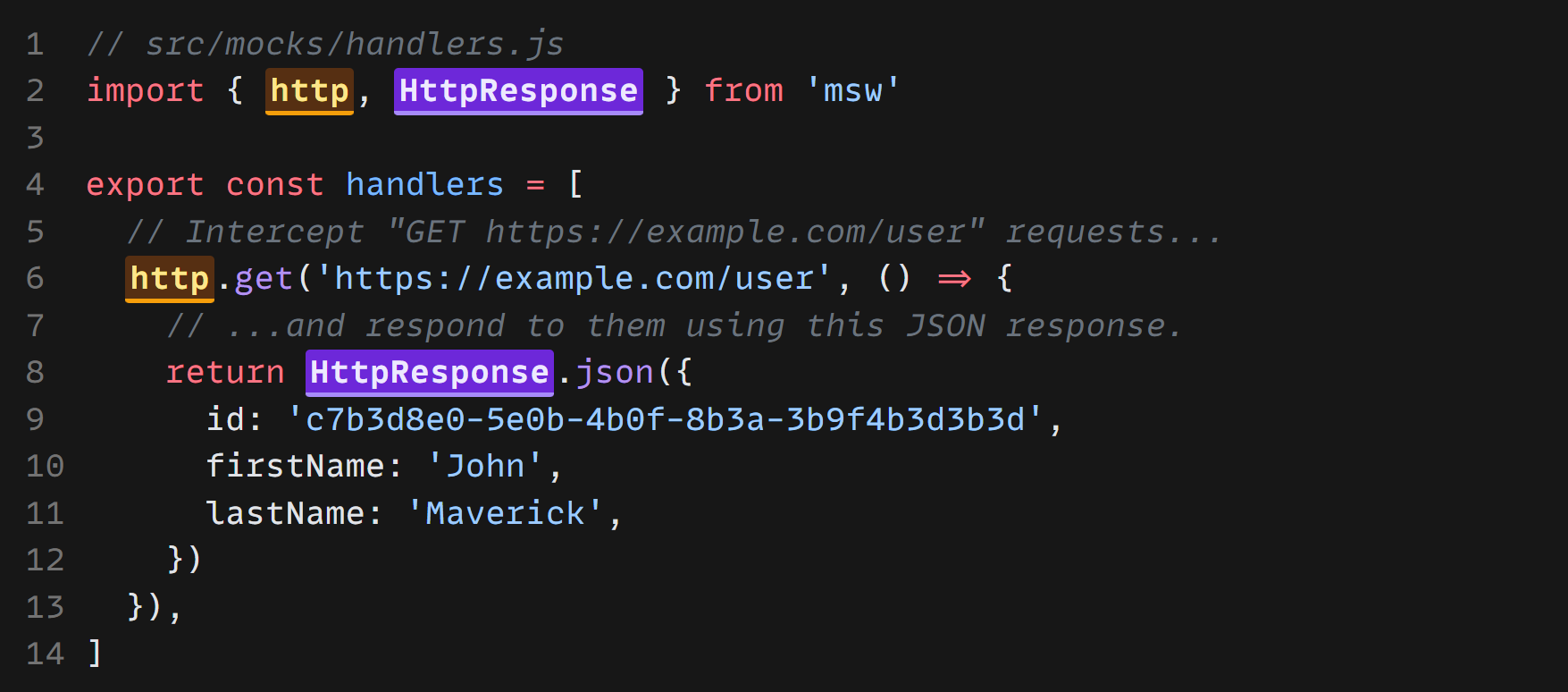 Screenshot of Mock Service Worker's code
