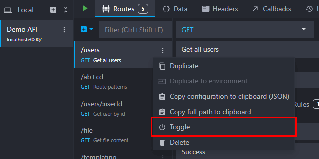 disable route entry in the route dropdown menu