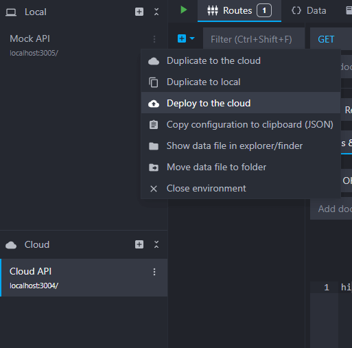 context menus to deploy cloud environments