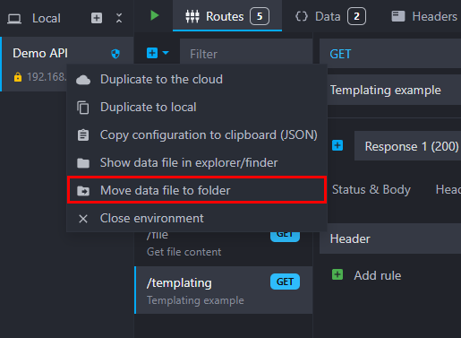 click on Move data file to folder in folder in the context menu