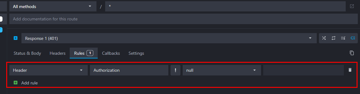 create rule to check that the Authorization header is null