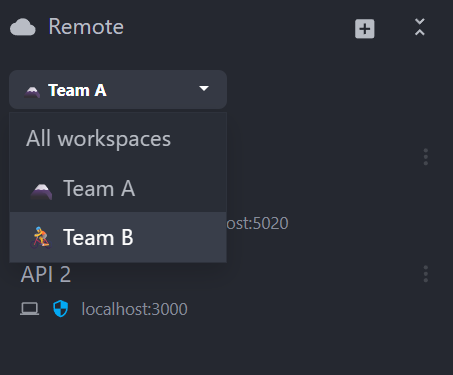 Workspace selector in the environments menu