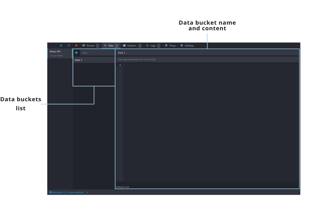 Mockoon data buckets view