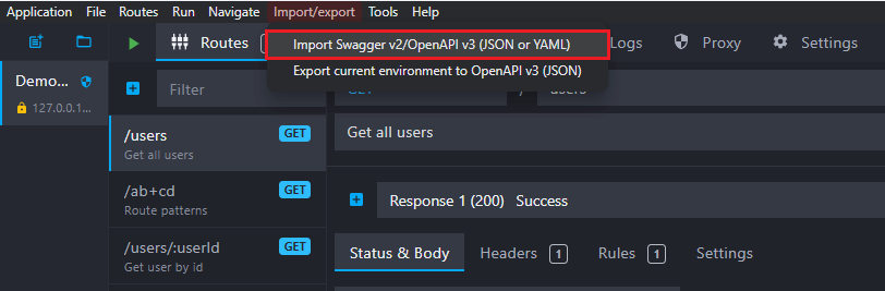 Click on Import Swagger v2/OpenAPI v3 (JSON or YAML)