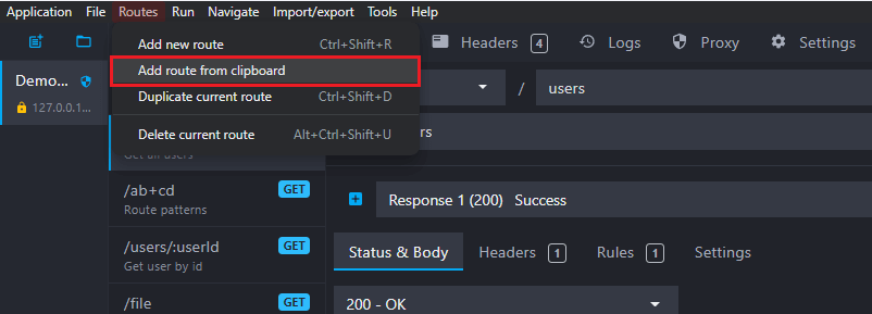Create new route from clipboard