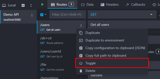 disable route entry in the route dropdown menu