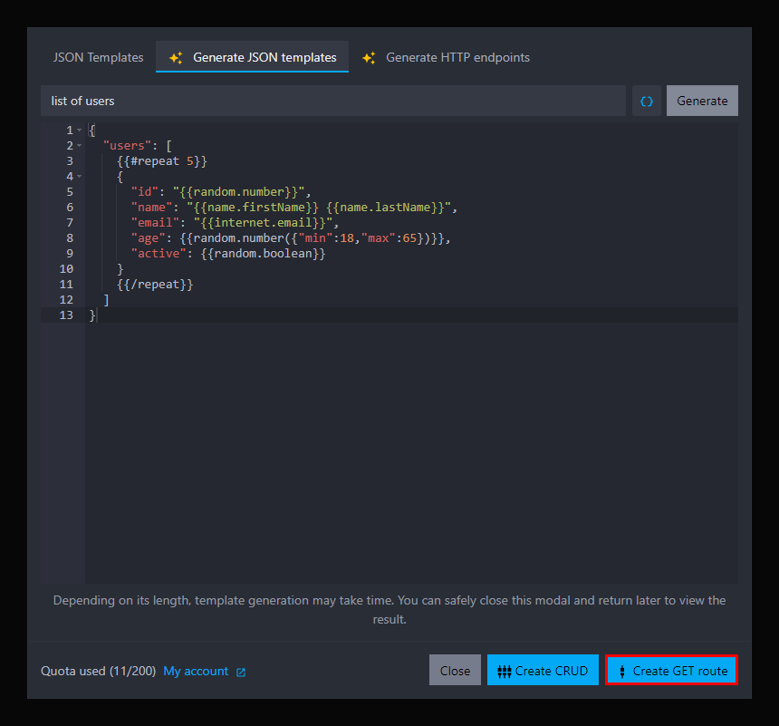 create get route from template