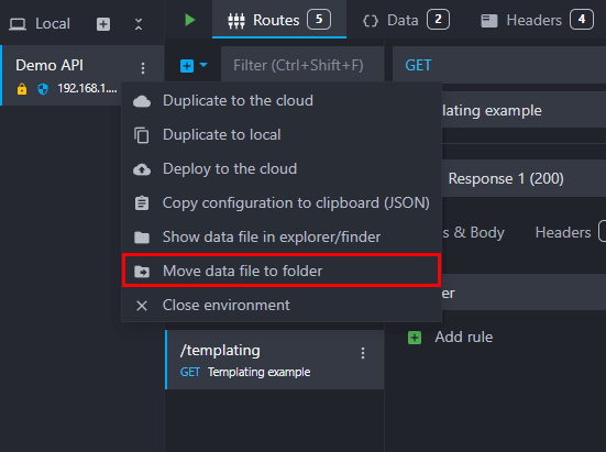 click on Move data file to folder in folder in the context menu