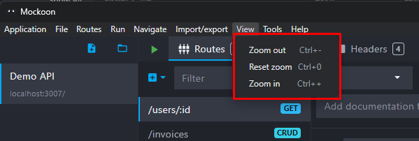 screenshot showing the zoom shortcuts