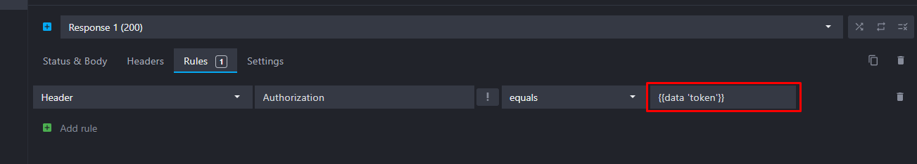 screenshot showing a response rule with a template helper in the value field