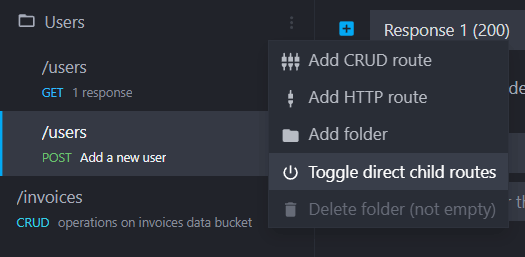 view of the new folder toggle menu entry