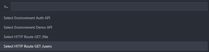 command palette showing a list of endpoints