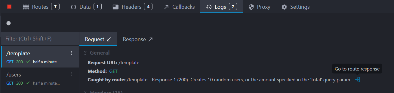 view of the new button to navigate from the logs