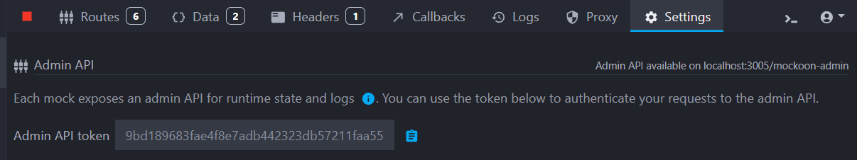 view of the admin API auth token interface