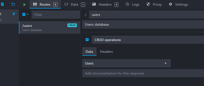 crud route in the routes menu