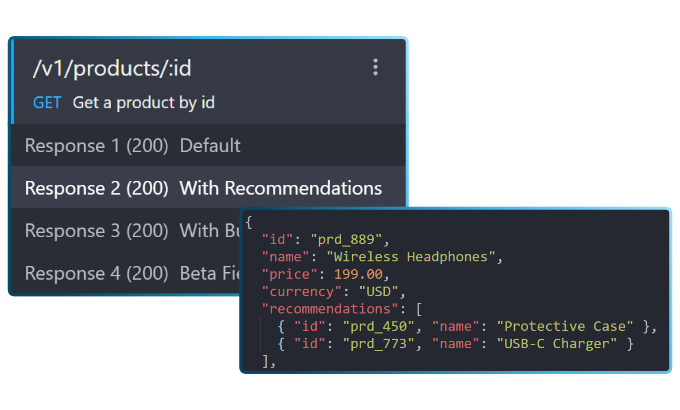 Mockoon application screenshot showing experimental feature testing
