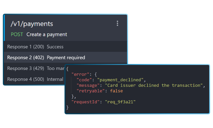 Mockoon application screenshot showing production simulation