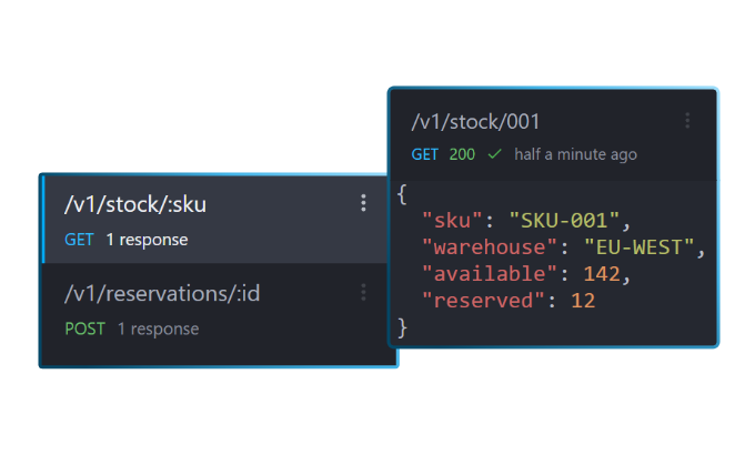 Mockoon application screenshot showing microservices isolation