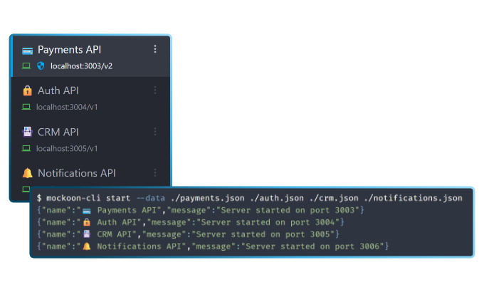 Mockoon application screenshot showing realistic test setup