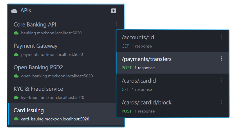 Illustration of mocked banking account and payment endpoints