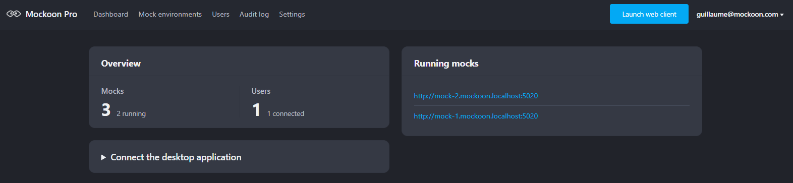 Mockoon Pro dashboard