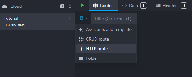 add route menu with http route entry selected
