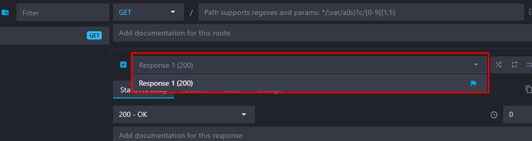 Responses menu with the default response