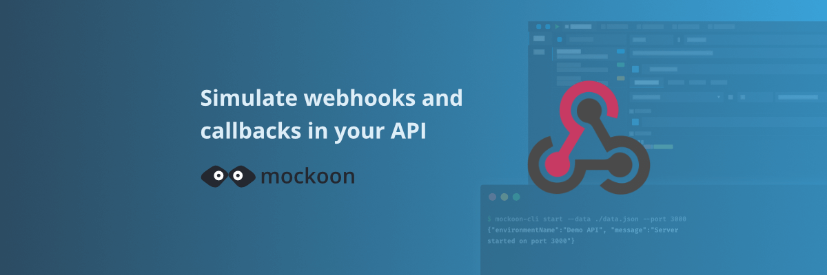 mockoon logo next to the webhook logo