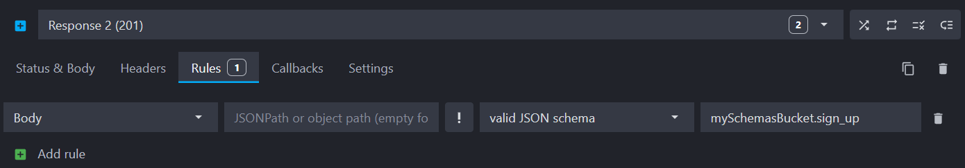 rule with a value referencing a specific JSON Schema in a data bucket